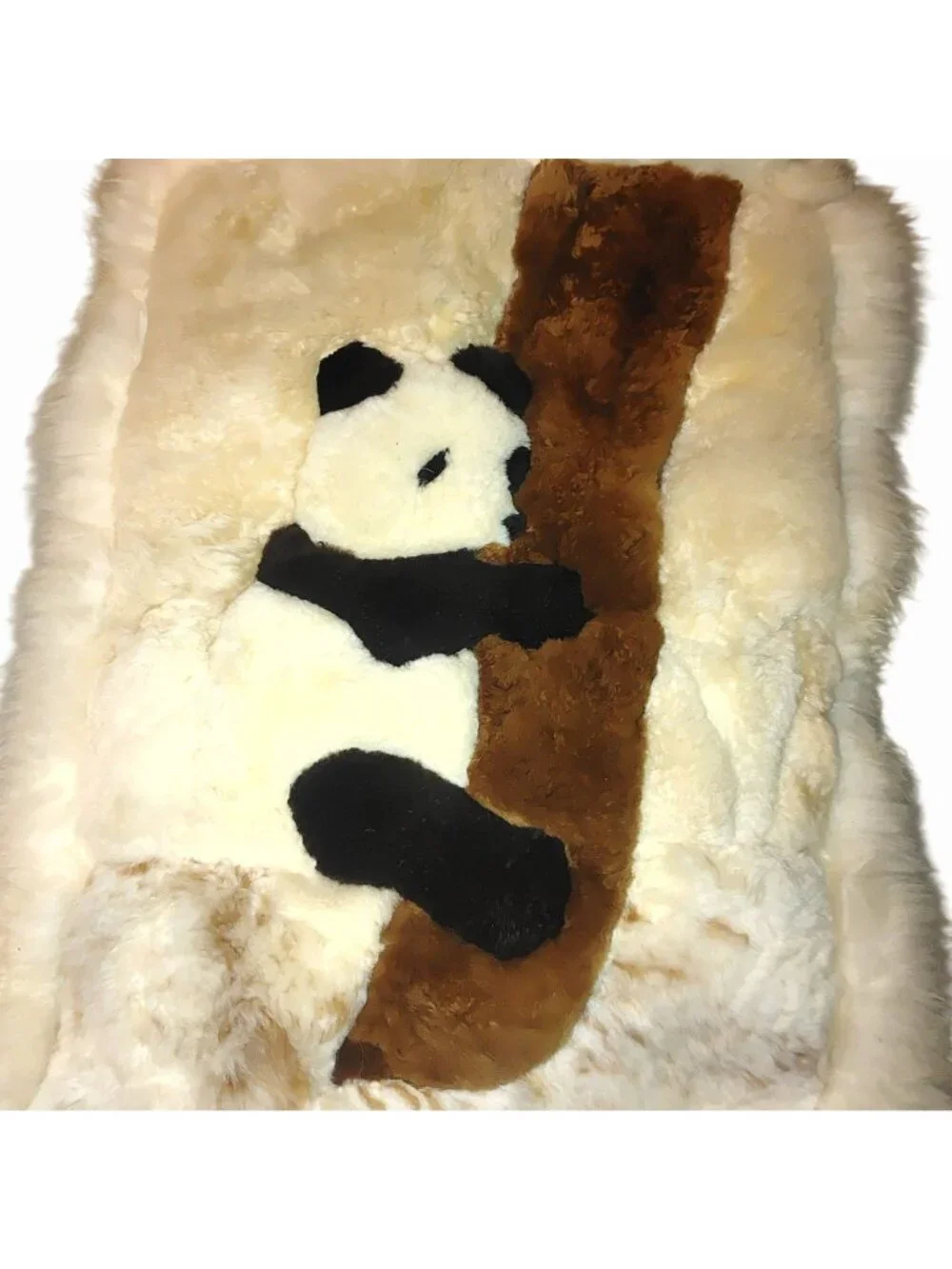 Panda Rug Vintage Alpaca Fur Pillow Case Wall Hanging Handmade Peru Soft Plush